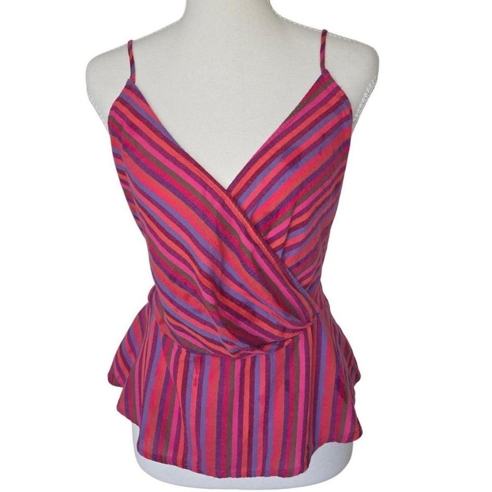 A New Day Striped Wrap Peplum Cotton Cami Top Multicolor Like New Size L